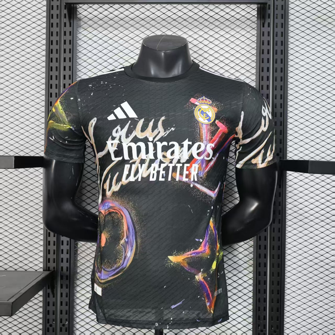 Real Madrid x Louis Vuitton-Inspired Limited Edition Jersey – Black Graffiti Art Style