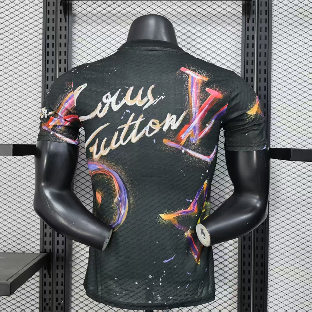 Real Madrid x Louis Vuitton-Inspired Limited Edition Jersey – Black Graffiti Art Style